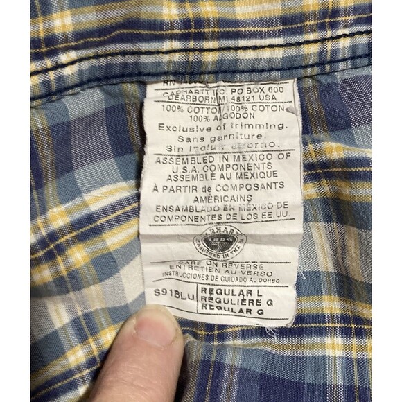 Carhartt Men Blue White Plaid 100% Cotton Short Sleeves Button Down Shirt Large - Picture 5 of 7